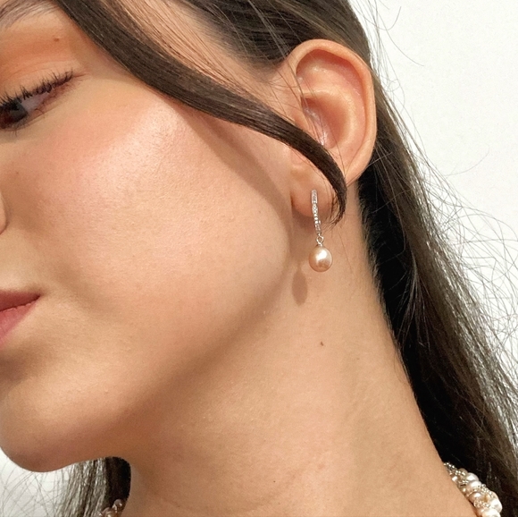 NEW 925 Sterling Silver Real Natural Freshwater Purple Drop Pearl Dangle Earring - Picture 3 of 11